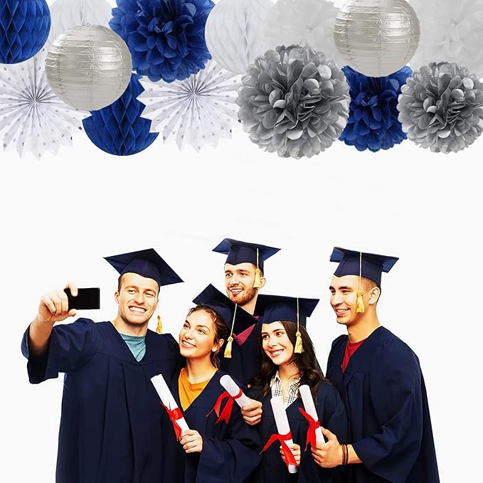 Navy-Blue White Silver Party Decorations - Image 3