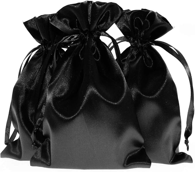 5" x 8" Black Satin Gift Bags, Jewelry Bags, Wedding Favor Drawstring Bags Baby by Knitial