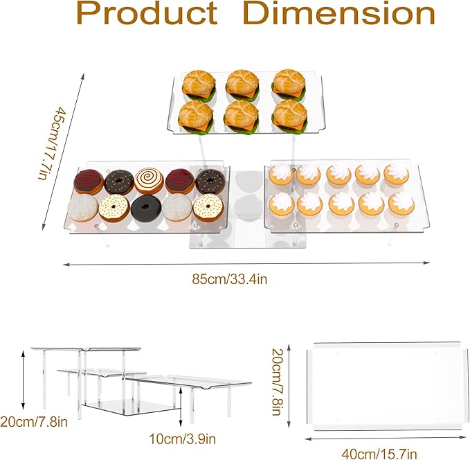 Acrylic Dessert Table Display Set, 3 Tiered Serving Trays and Platters - Image 2