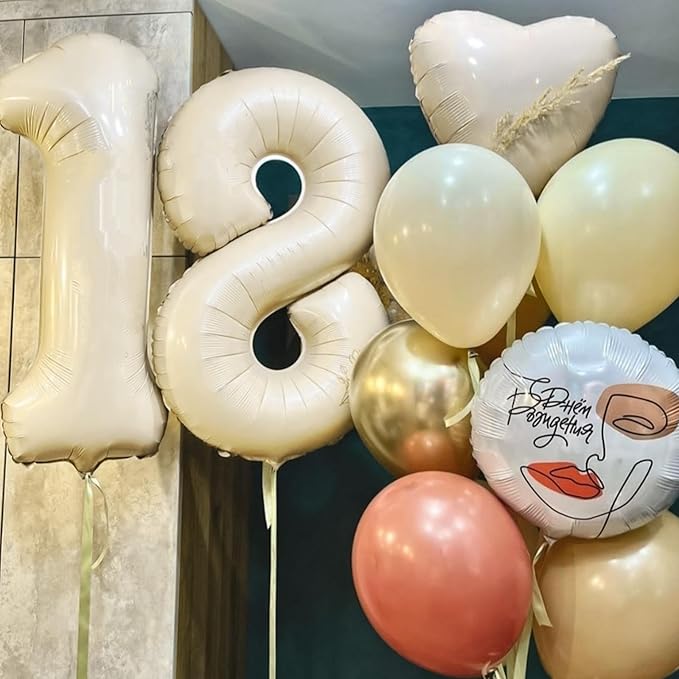 Beige 18th Birthday Balloons Number 18, 40 Inch Large Foil 1 & 8 Numbers - Image 4