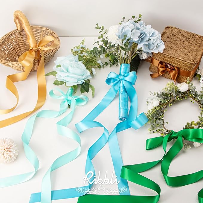 Ribbli Turquoise Blue Double Faced Satin Ribbon, 1” x Continuous 25 Yards - Image 4