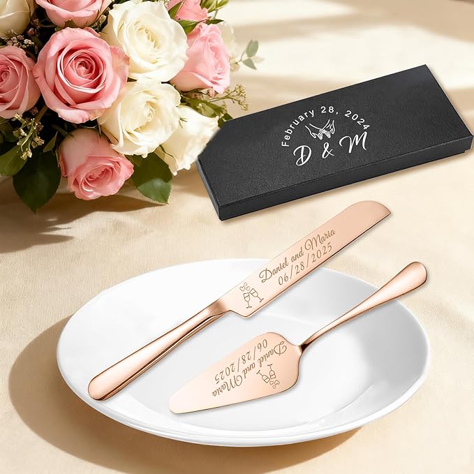 Personalized Wedding Cake Knife and Server Set Stainless Steel Cake Cutter - Image 2