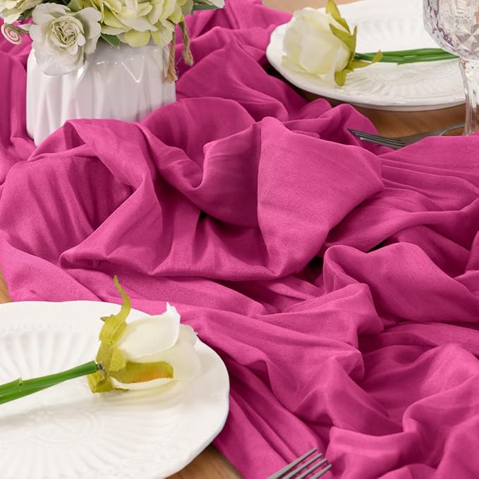 Fuschia Table Runner Cheesecloth Table Runner 10FT Farmhouse Table Runners 120 - Image 4