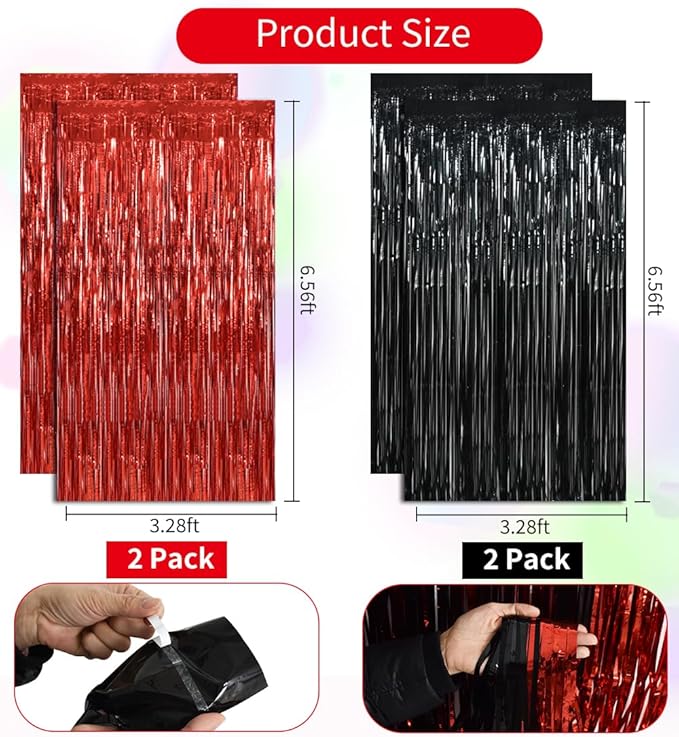 BEISHIDA 4 Pcs Red and Black Door Streamers Foil Curtain Red and Black Party - Image 2