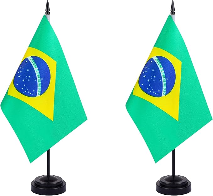 Brazil Desk Flag 12" Solid Pole Deluxe Set Brazilian Flags Banner Mini Small by Unknown