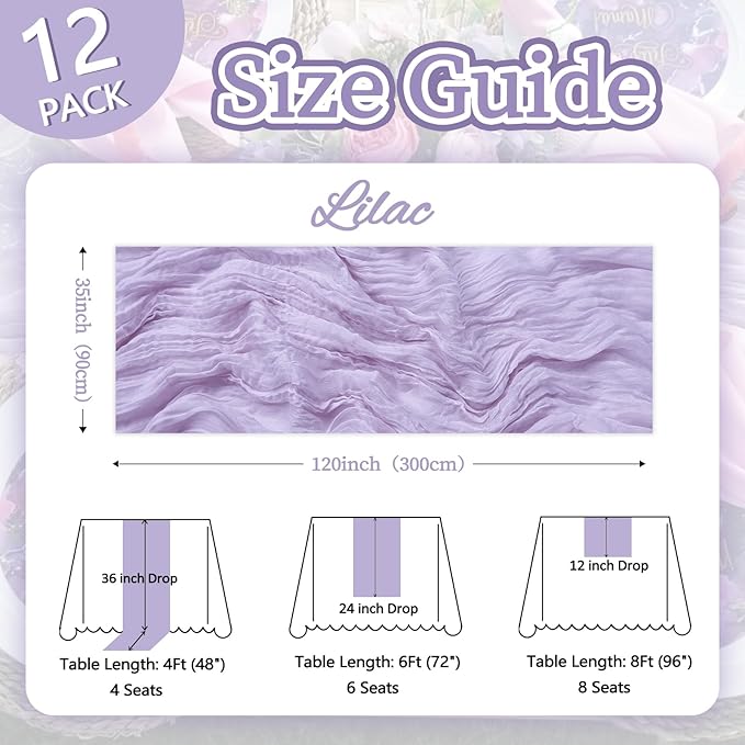 12 Pack Lilac Purple Cheesecloth Table Runner 10ft Boho Gauze Fabric Cheese - Image 2