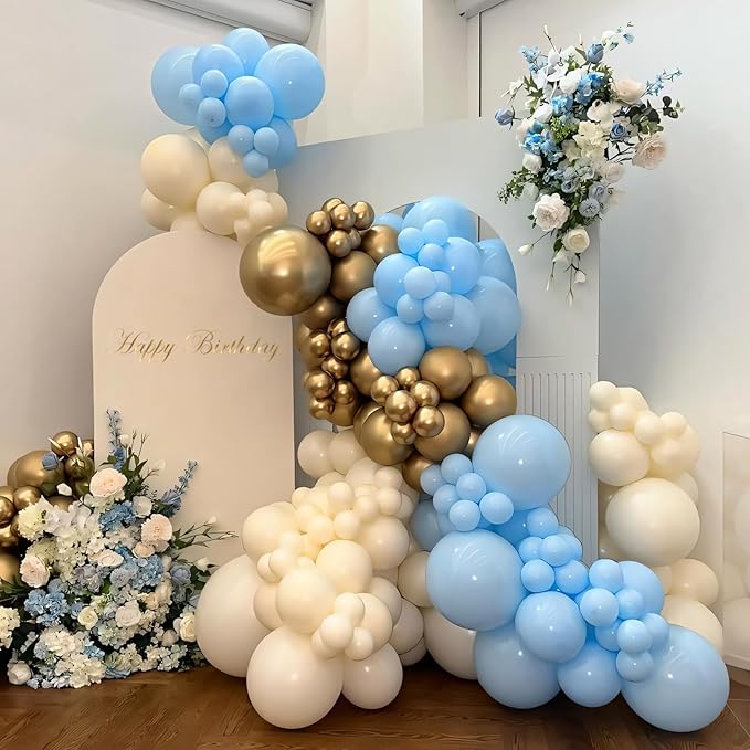 110pcs Pastel Blue Balloons 12 Inch Latex Light Blue Balloon Garland Arch Kit - Image 3