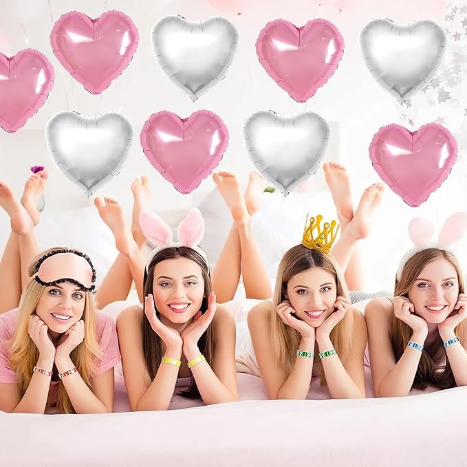Pink Silver Heart Balloons - Image 3