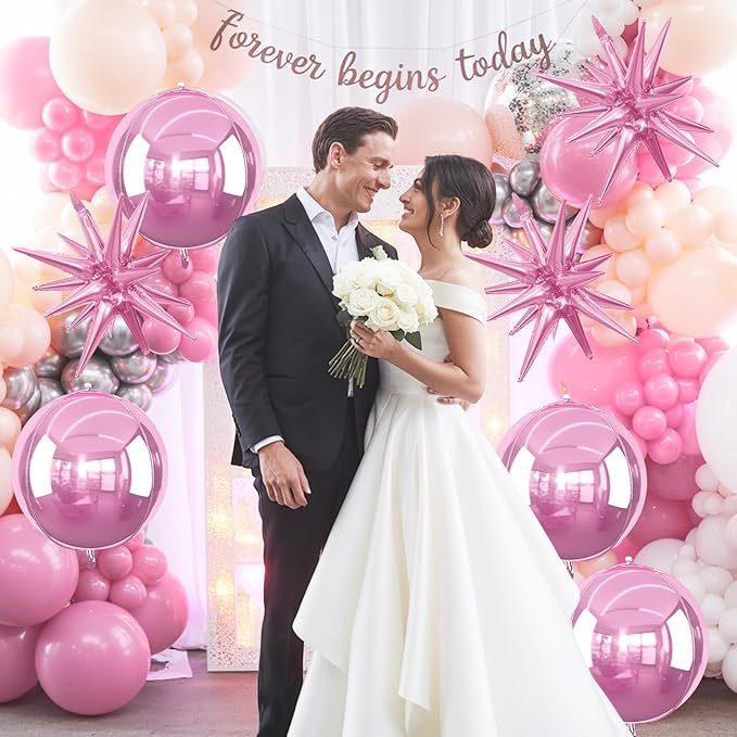 6Pcs Pink Foil Balloons, 22Inch Light Pink 4D Round Ball Balloon and Explosion - Image 4