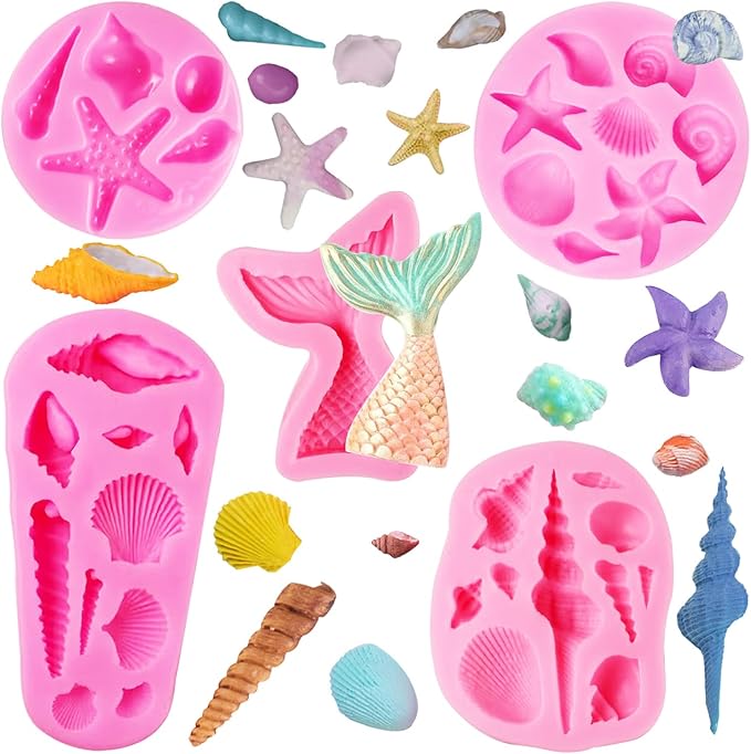 Seashell Silicone Molds, AIMEIKI 5 Pack Marine Theme Cake Fondant Silicone by Home