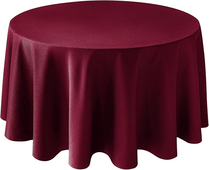Biscaynebay Textured Fabric Christmas Round Table Cloth 90", Burgundy Water by Biscaynebay