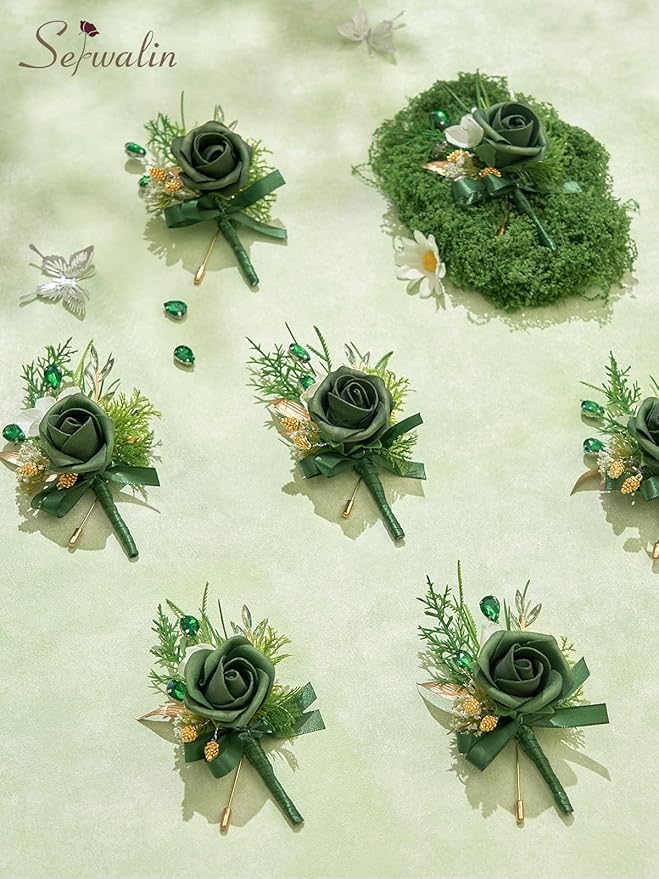 Serwalin 10Pcs Boutonniere for Men, Artificial Flowers for Wedding Decor Prom - Image 6