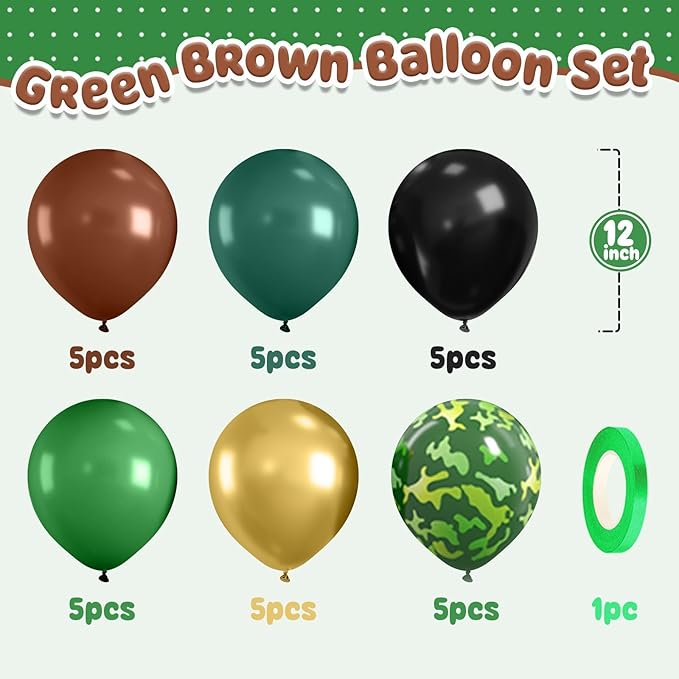 Green Brown Camo Balloons, 12 Inch Dark Green Black Metallic Green Gold - Image 4