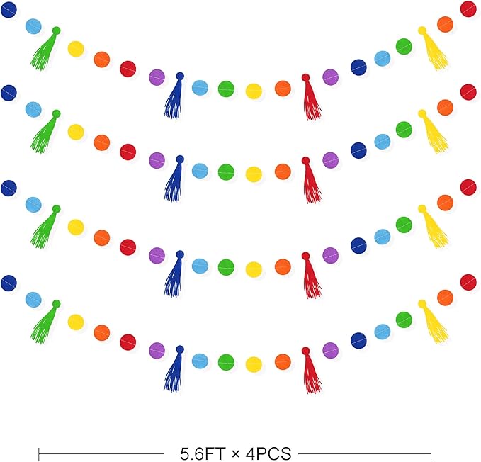 Rainbow Decorations Colorful Felt Tassel Circle Dot Garland Banner Rainbow - Image 2