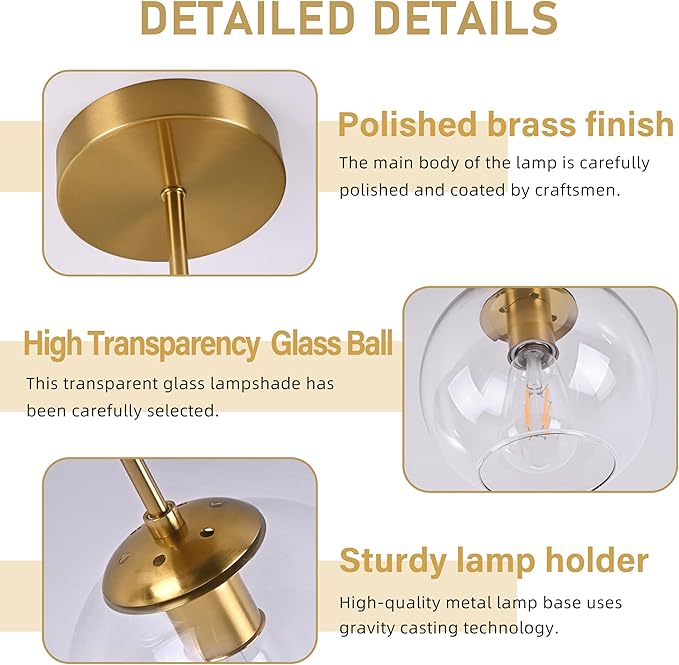 Gold Semi Flush Mount Ceiling Light Fixture - Image 6