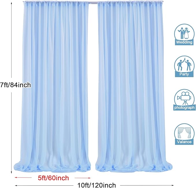 PARTISKY 10ftx7ft Blue Chiffon Backdrop Curtains, Wrinkle-Free Sheer Fabric - Image 3