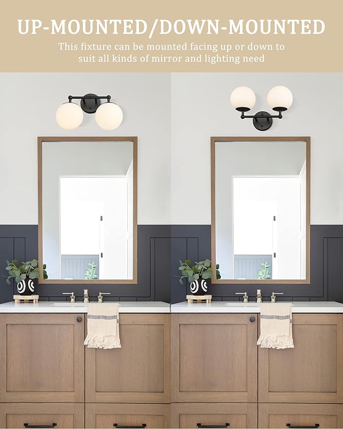 Black Vanity Light, 2 Light Black Modern Bathroom Light Fixtures Over Mirror - Image 7