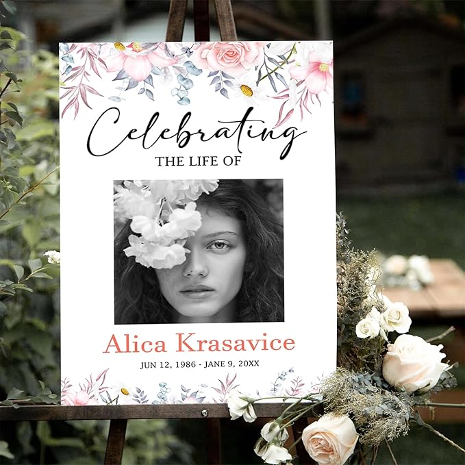 Celebration of Life Welcome Sign Blush Floral Memorial Sign Celebrating The - Image 3