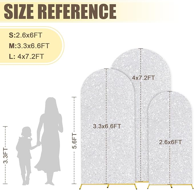 MODFUNS Arch Backdrop Stand and Cover Set 6&6.6&7.2ft Silver Sequins Arch - Image 4