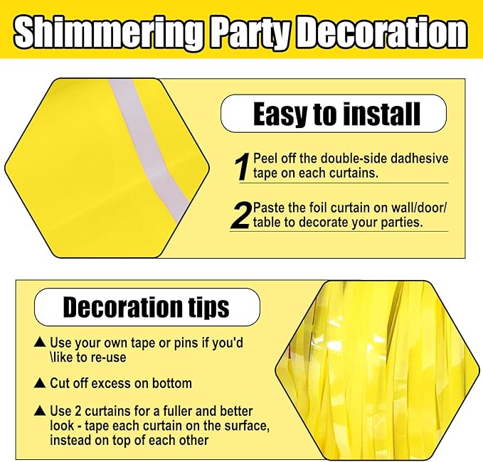 6 Pack Yellow Foil Fringe Curtain Backdrop, 3.28Ft x 8.2Ft Metallic Tinsel Foil - Image 3