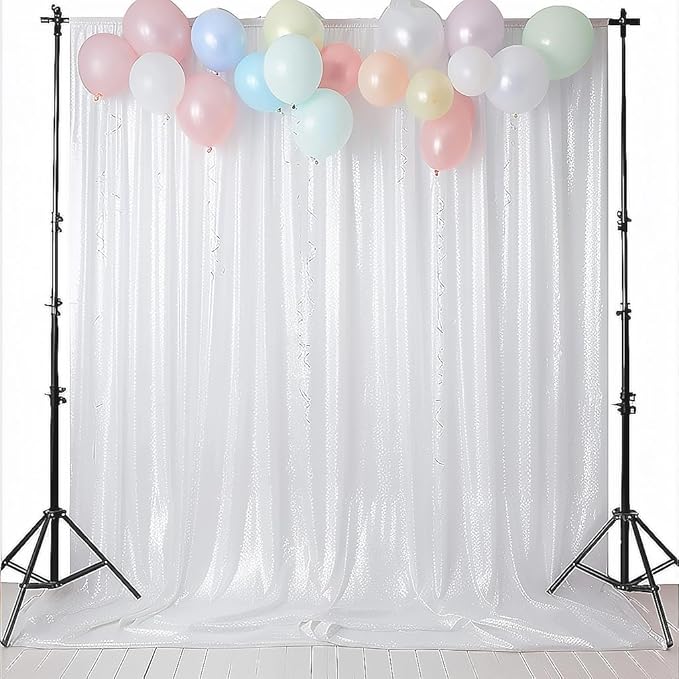 White Sequin Backdrop Curtain 10FTx10FT 1 Panel Glitter Background Drape - Image 2