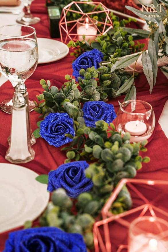 N&T NIETING Artificial Flowers Glowing Navy Blue Flowers Foam 25pcs Glitter - Image 2
