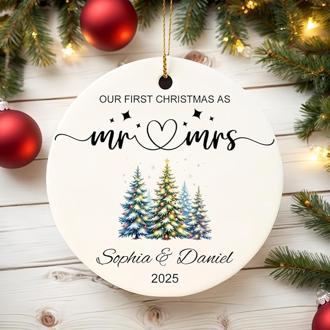 First Christmas Married Engaged Ornament 2025, Our First Christmas As Mr and - Image 5