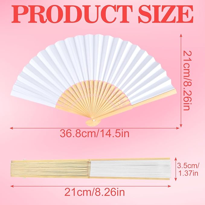 NEBURORA 6Pcs White Handheld Paper Fans 8.3 Inch Hand Held Bamboo Fans Foldable - Image 2