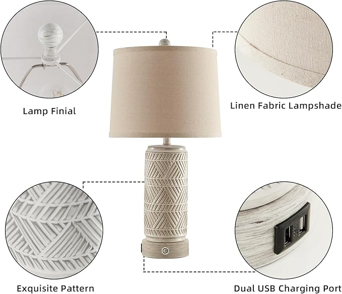RORIA Set of 2 Rustic Touch Ceramic Table Lamps - Image 5