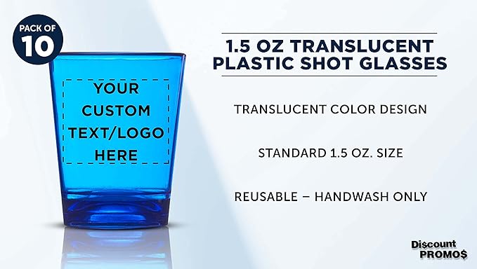 Custom Translucent Plastic Shot Glasses 1.5 oz. Set of 10, Personalized Bulk - Image 3