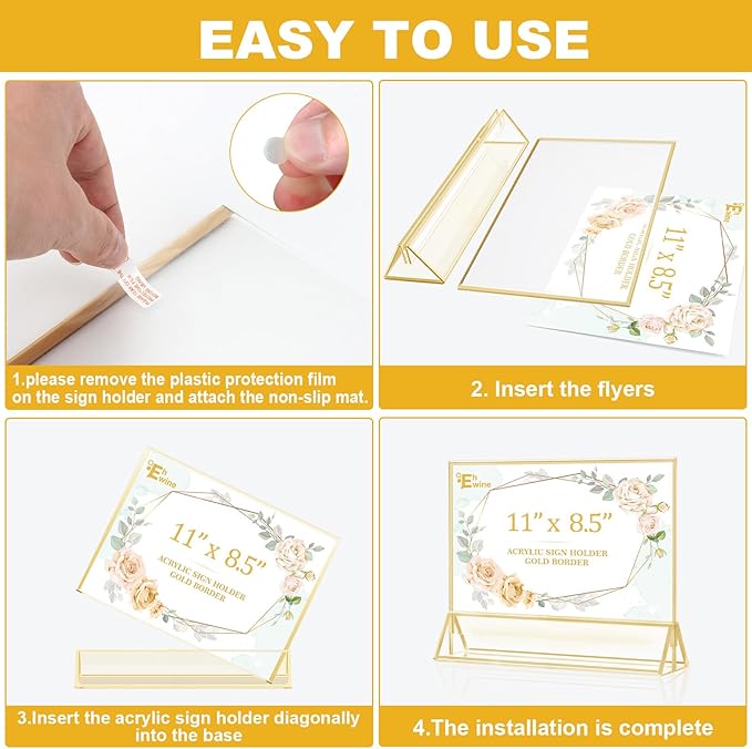 EHWINE 4 Pack Acrylic Sign Holder 8.5 x 11 Horizontal, Double-Sided Stand up - Image 5
