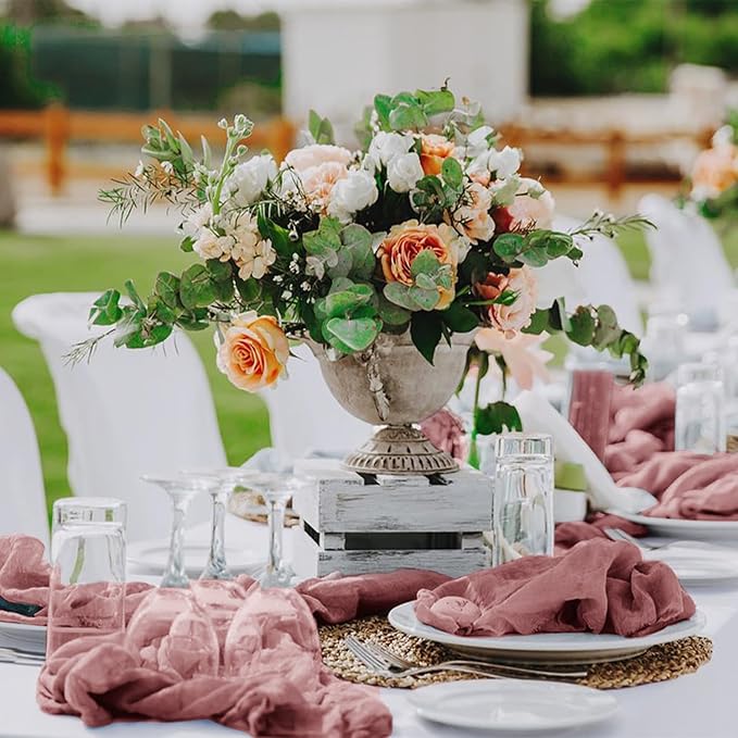 Hahuho Dusty Pink Cheesecloth Table Runner 10ft, Gauze Boho Rustic Table Runners - Image 6