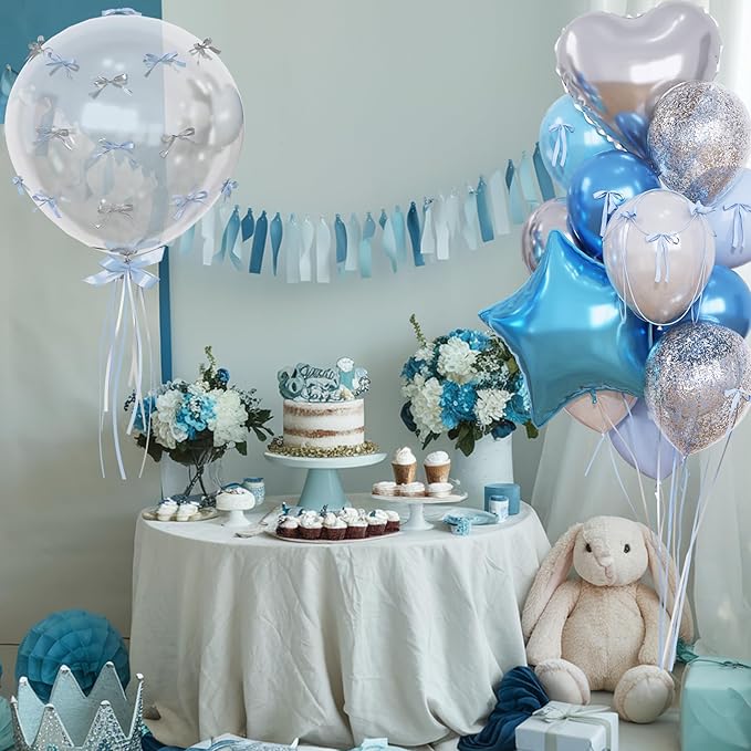Blue and Silver Balloons Heart Star Mylar Balloons, Happy Birthday Decorations - Image 6
