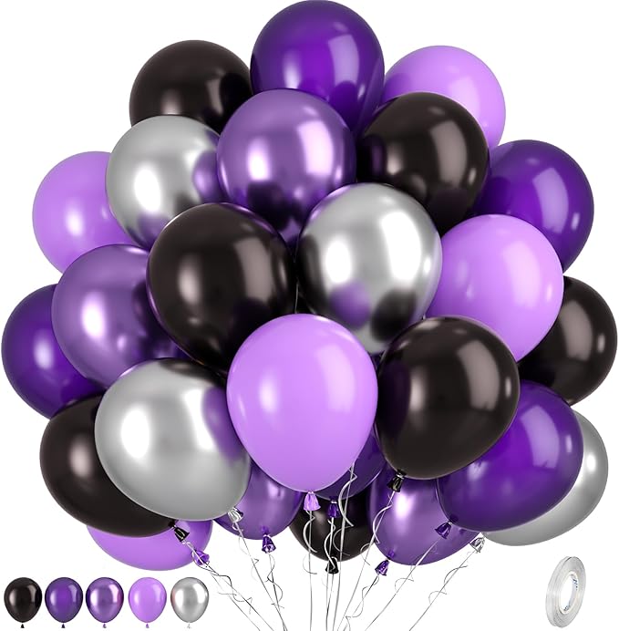 Purple Black Silver Balloons, Metallic Purple Silver Balloon by Paready
