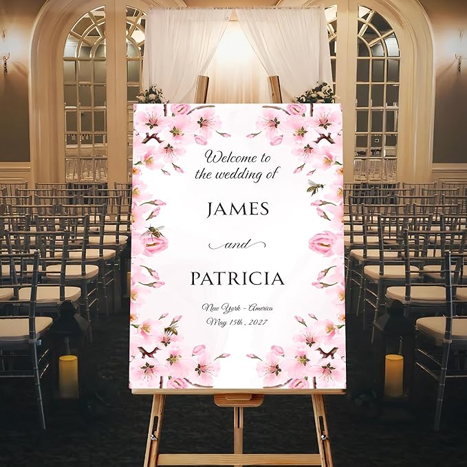 Personalized Blush Pink Wedding Welcome Sign, Floral Printable Wedding Board by Unknown