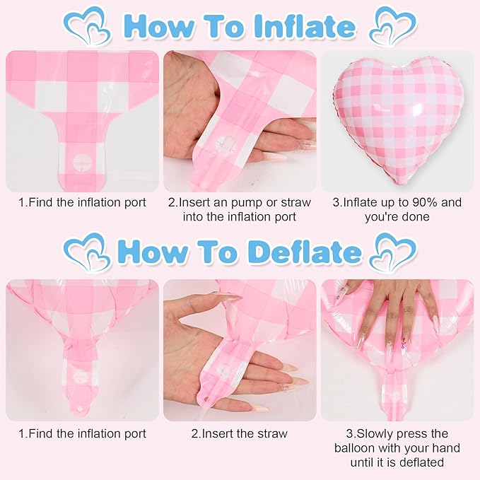 Pink Blue Checkered Heart Balloons - Image 7