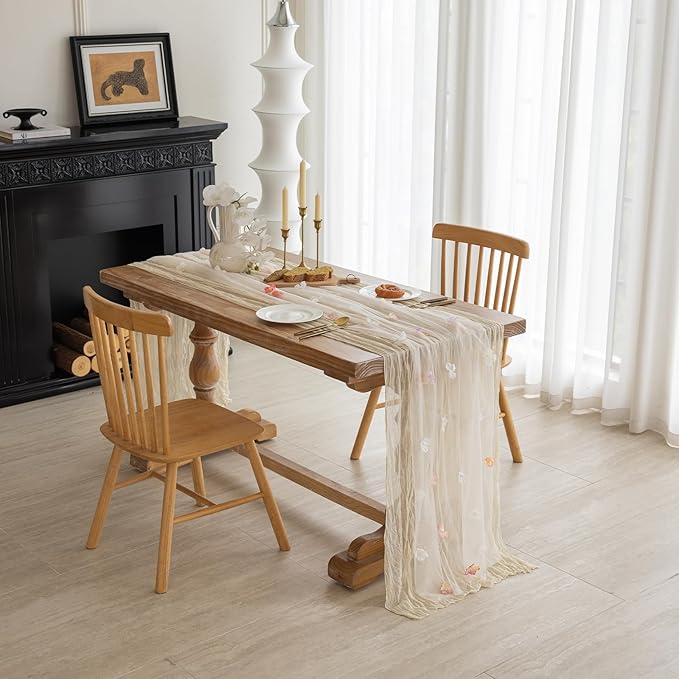 Romantic Artificial Floral Table Runner 10ft Gauze Tulle Lace Table Runner Set - Image 3