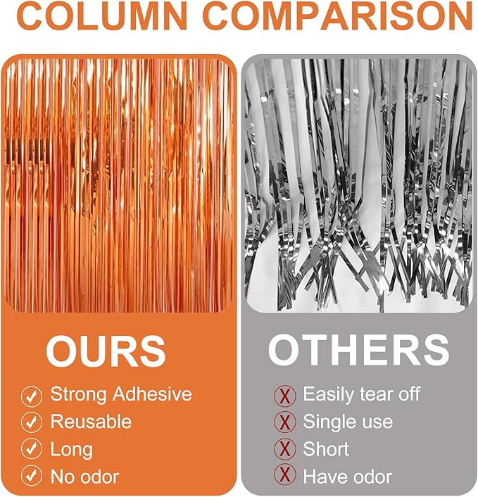 2 Pack 3.28 ft x 6.56 ft Orange Tinsel Curtain Party Backdrop Decorations - Image 7