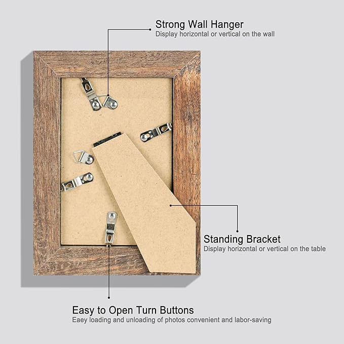 4x6 Picture Frame Set of 4, High Definition Real Glass Rustic Brown Frame - Image 5