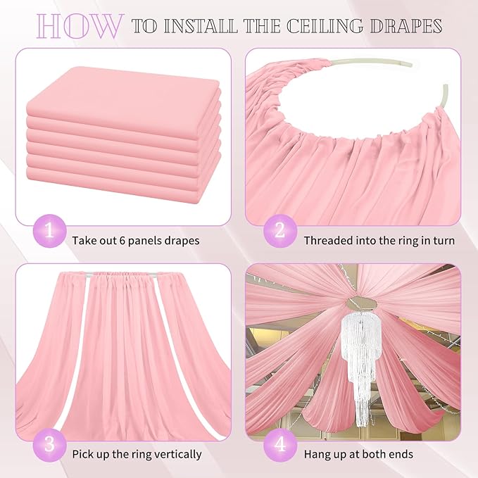 6 Panels Dusty Rose Ceiling Drapes - Image 4