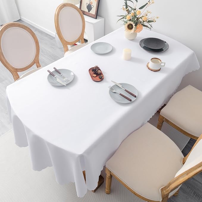Oval White Tablecloth 60 x 84 Inch Polyester Fabric Washable Table Cloth - Image 3