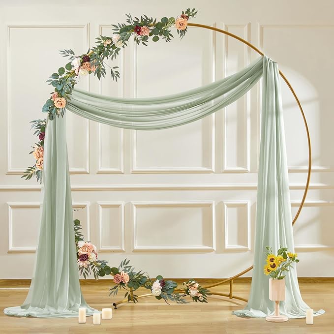 30" x 20Ft Wedding Arch Draping Fabric, 1 Panel Sage Green Sheer Curtain Drapes - Image 7