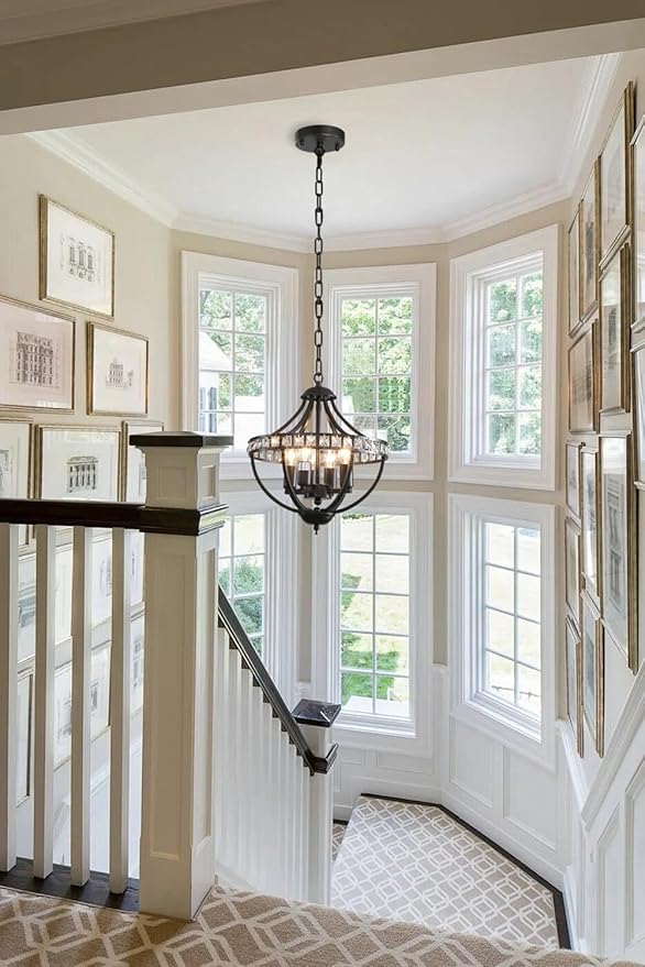 Farmhouse Crystal Ceiling Hanging Chandelier, 16inch Black Rustic Vintage - Image 4