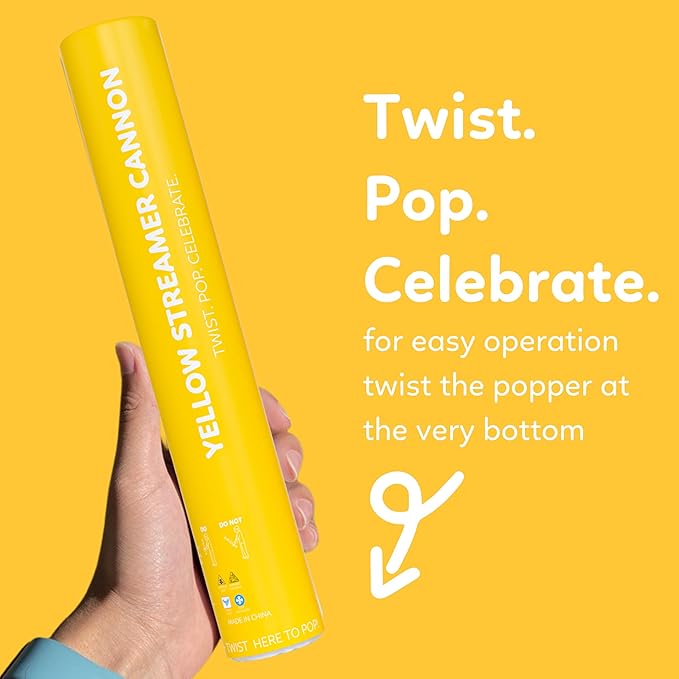 2 Pack Streamer Cannon Confetti Poppers | Biodegradable Yellow Confetti | TUR - Image 6