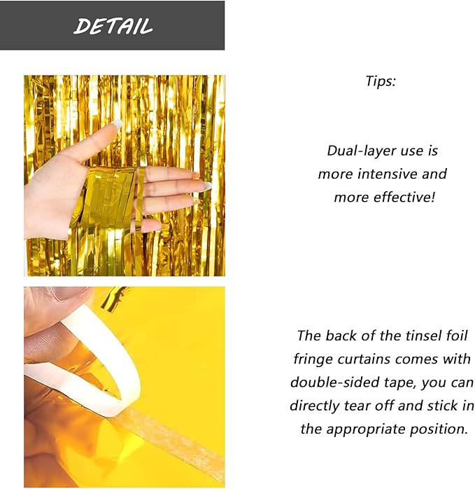 Gold Foil Fringe Curtain 3.3×8.3FT 6 Packs, Metallic Tinsel Curtains Party - Image 3