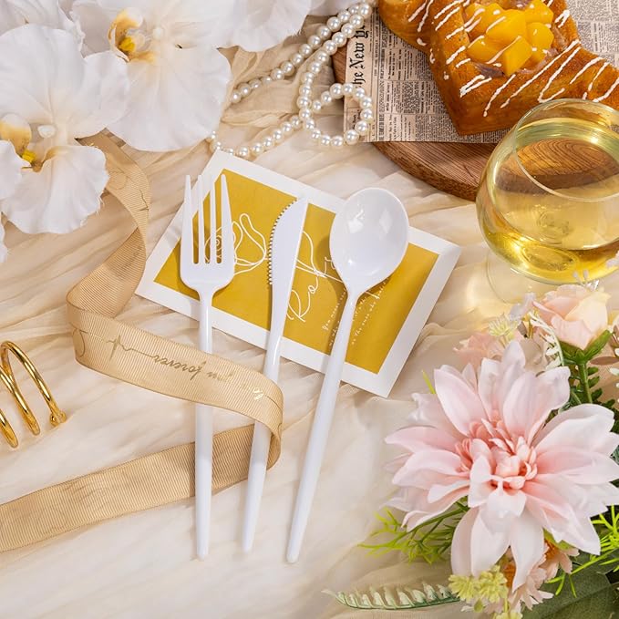Supernal 360pcs White Plastic Silverware Heavy Duty Disposable Cutlery Set - Image 7