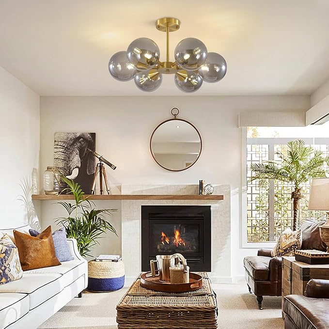 KCO 6-Lights Mid Century Modern Globe Ceiling Light Gold Sputnik Chandelier - Image 8