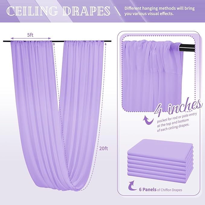 6 Panels Lavender Ceiling Drapes - Image 2