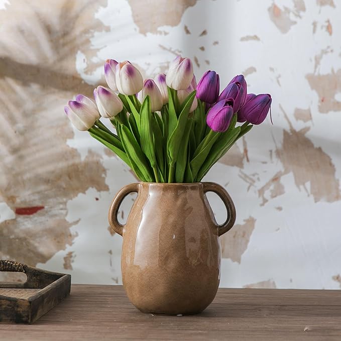 Brown Ceramic Vase with 2 Handles - Image 4