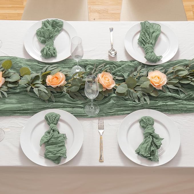 20 Pack Sage Green Cheesecloth Table Runner 17x108 Inch Boho Wrinkled Sheer - Image 5